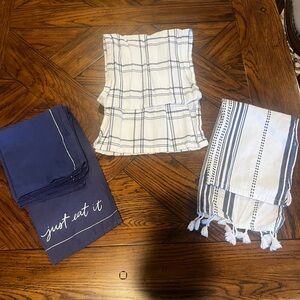 Blue and white kitchen linens